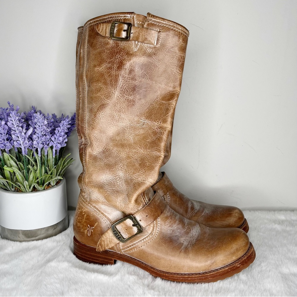 Frye Veronica Slouch Brown Distressed Leather Tall Riding Boots in Size 9